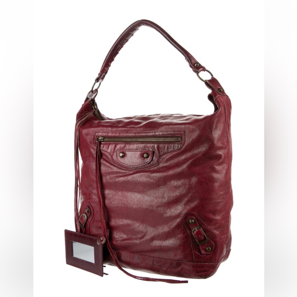 Balenciaga Motocross Hobo Bag in Burgundy